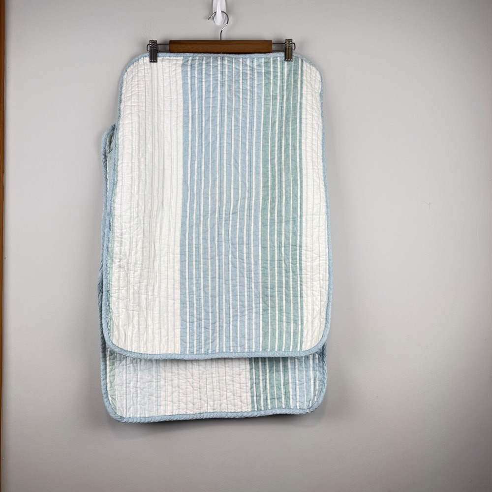 Coastal Striped Quilted Pillow Sham Set of 2 Standard Blue Green Beach Nautical